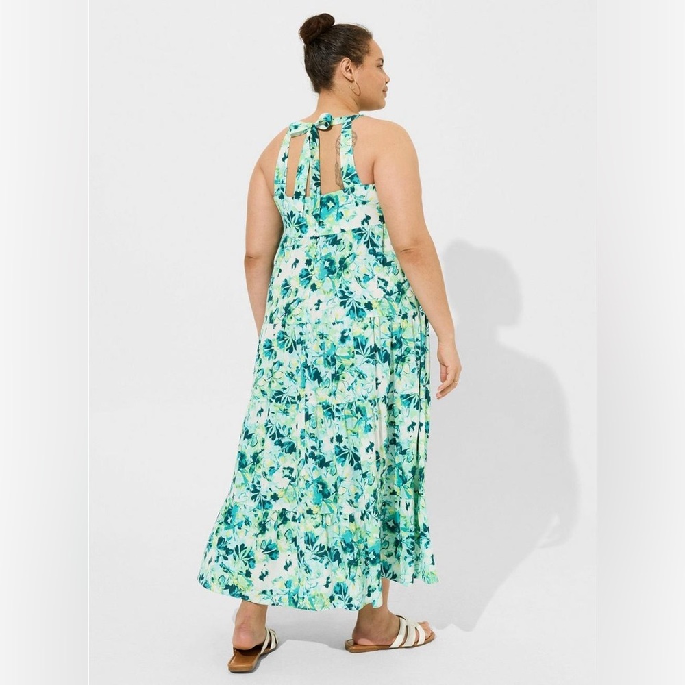 TORRID Maxi Washable Gauze Halter Tiered Dress NWT Watercolor Floral - Picture 3 of 4
